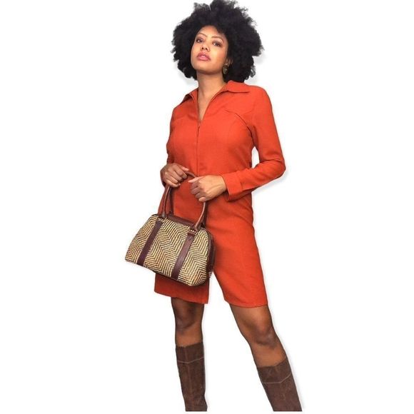 Vintage Leather Woven Wicker Brown Tan Purse Satchel Handbag - Picture 9 of 9